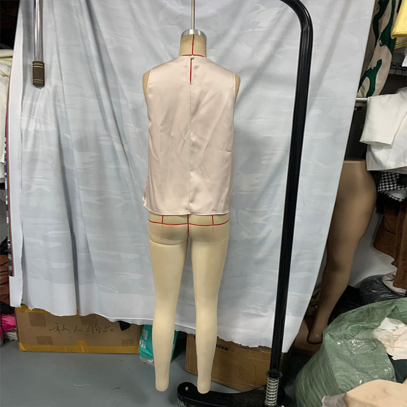 Women's Elegant Sleeveless Mock Neck Top, Ruffle Detail Solid Color Blouse For Office And Casual Wear