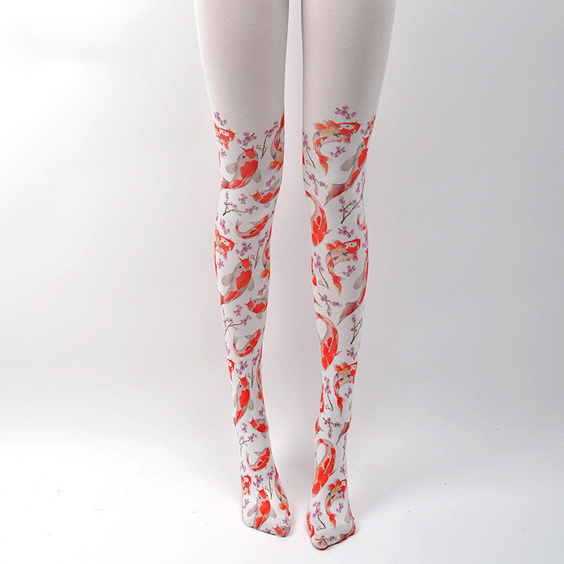 Catgirl Fake Thigh-high Stockings Pantyhose White Base Stockings Runway Fashion Stockings