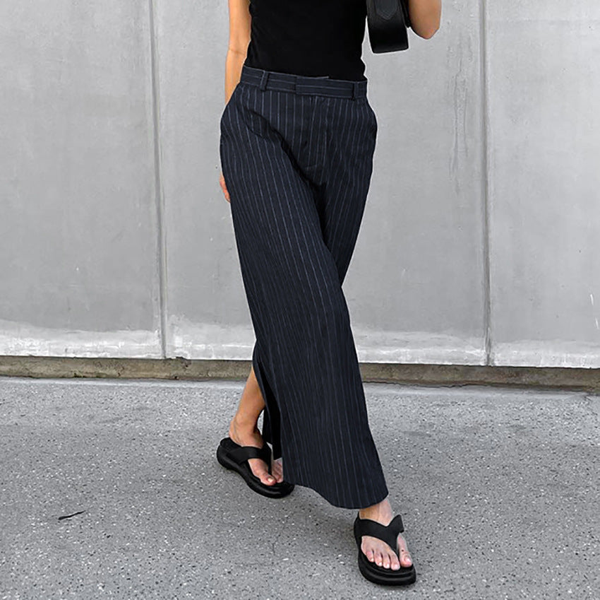 High Waist Striped Slit Straight Skirt