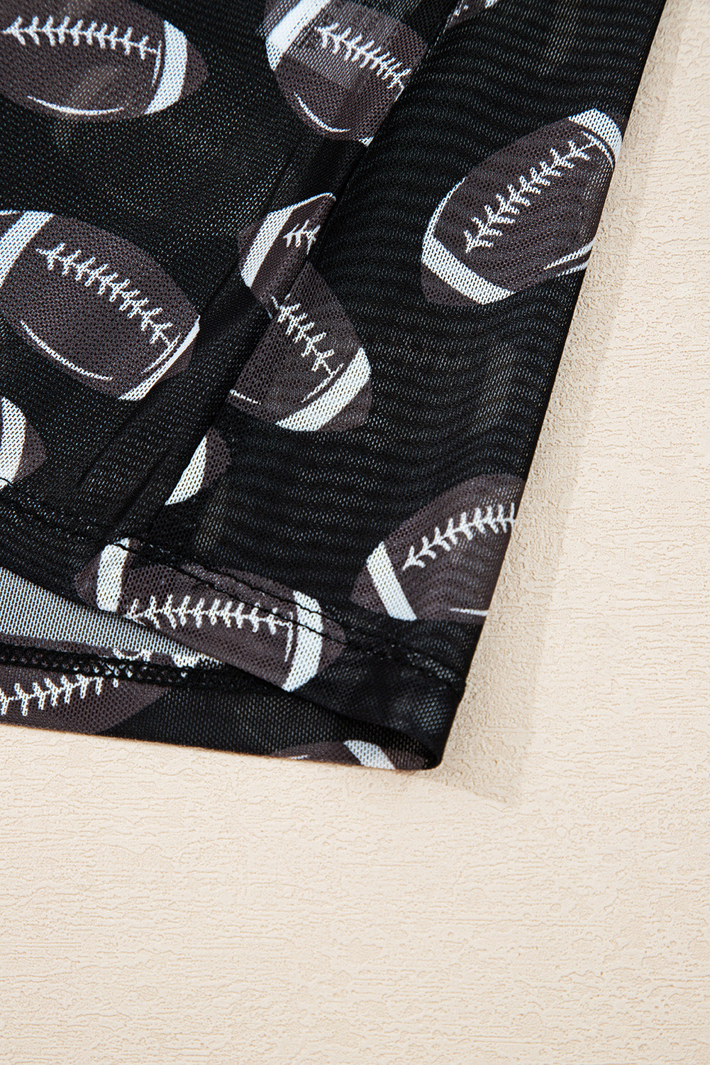 Black Baseball Game Day Sheer Mesh Long Sleeve Top