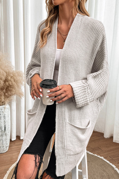 Black Batwing Sleeve Pocket Oversized Cable Knit Cardigan