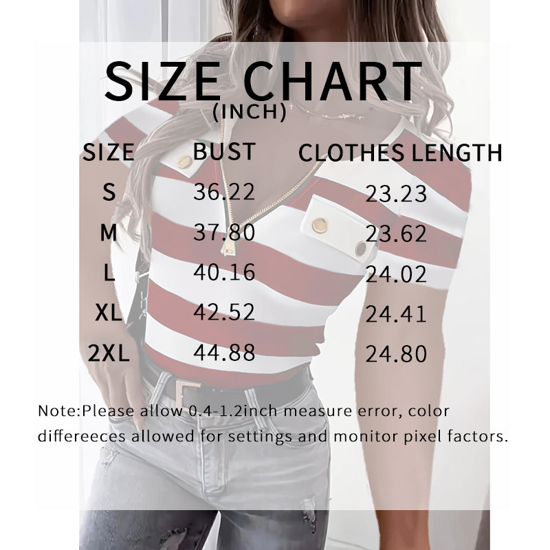 Women's Color Block Short Sleeve T-Shirt Striped Zipper Front Top Casual Summer Blouse Tee