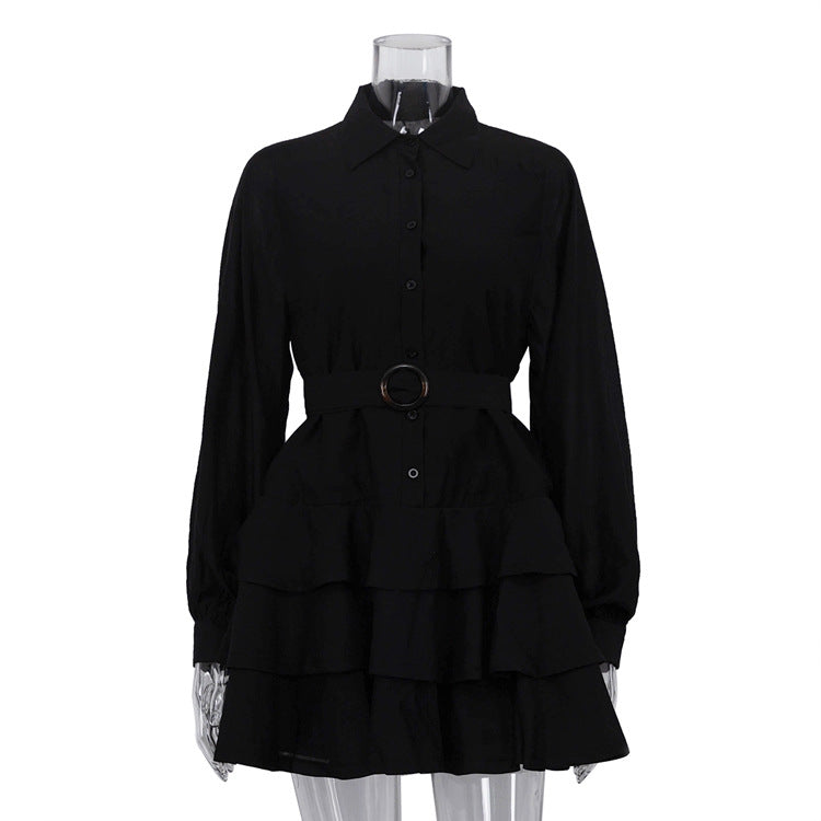New Stylish Black Womens Dress With A Turn-down Collar For An Elegant