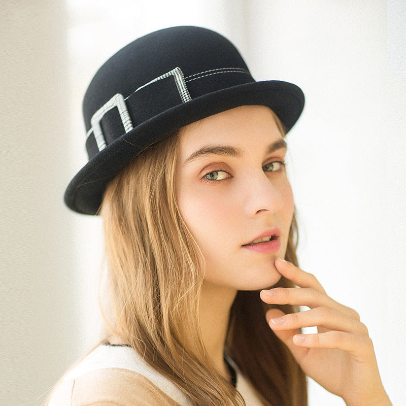Wool Felt Hats Women's Fashion Round Neck Top Hat