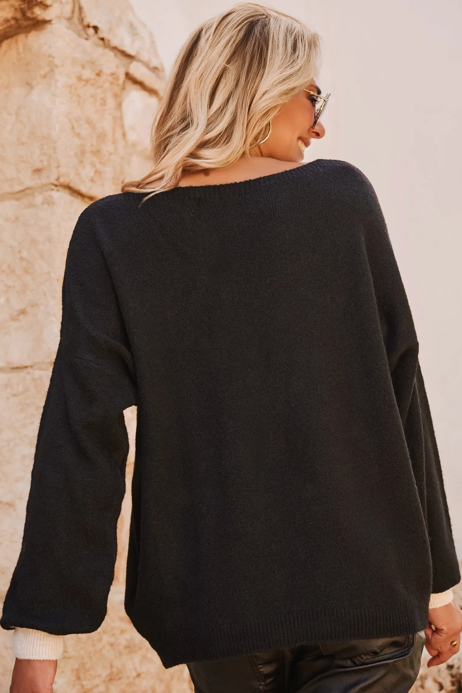 Black Heart Detail Contrast Cuffs Baggy Sweater