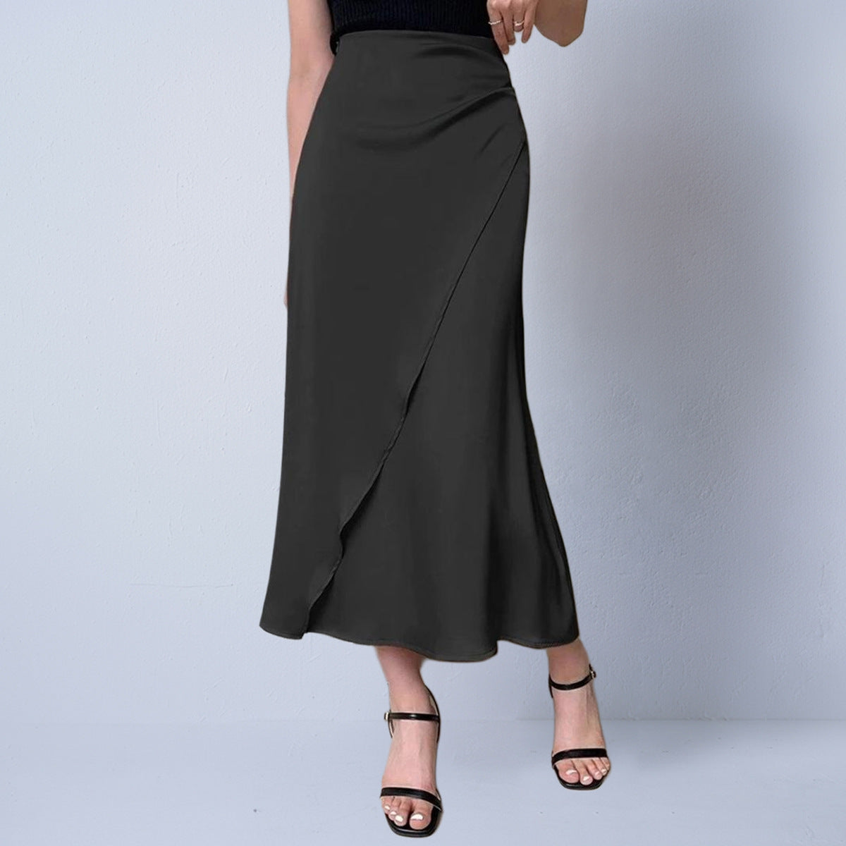 Autumn New Faux Silk Midi Skirt Satin