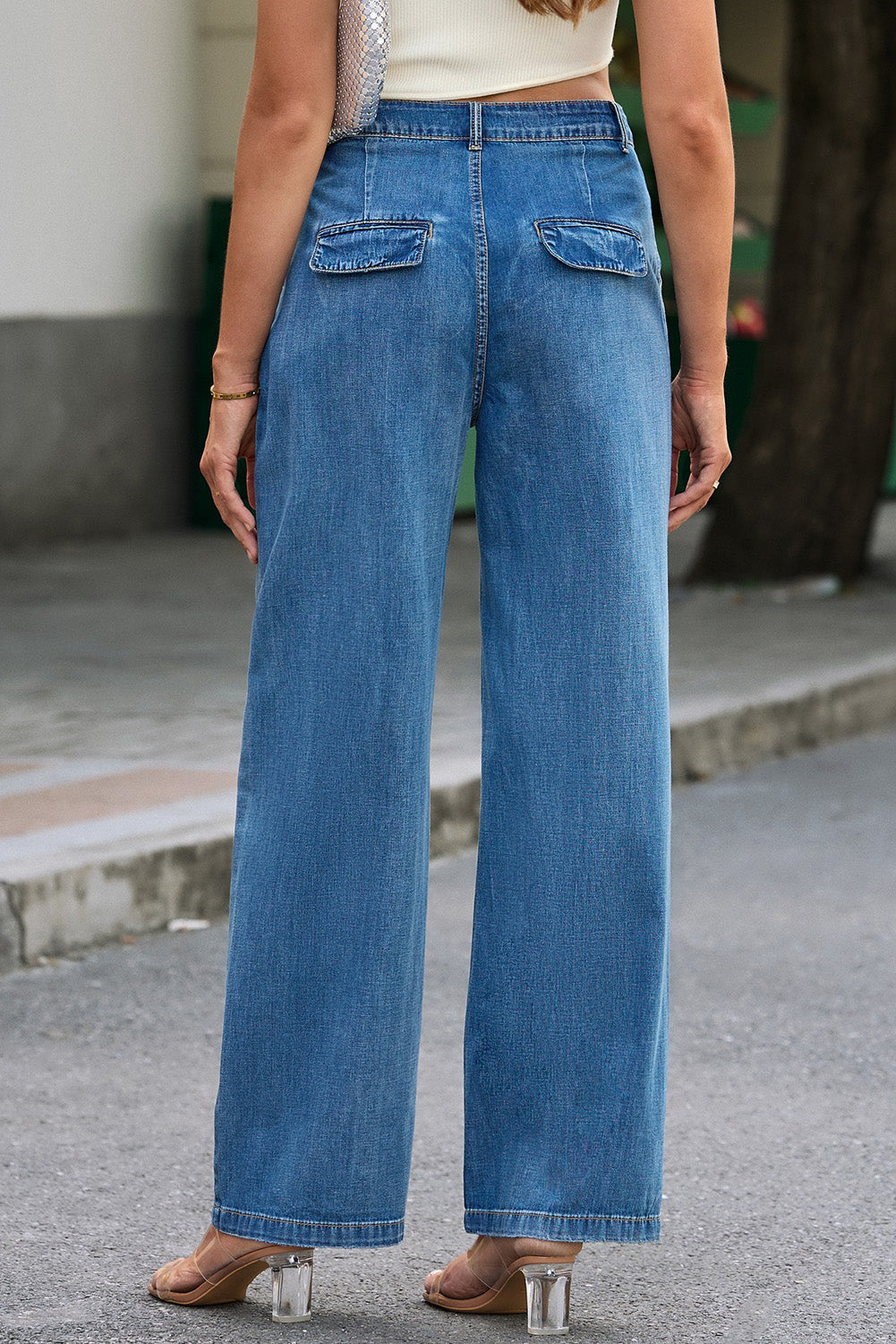 Jeans a gamba larga casual con tasca slouchy blu scuro