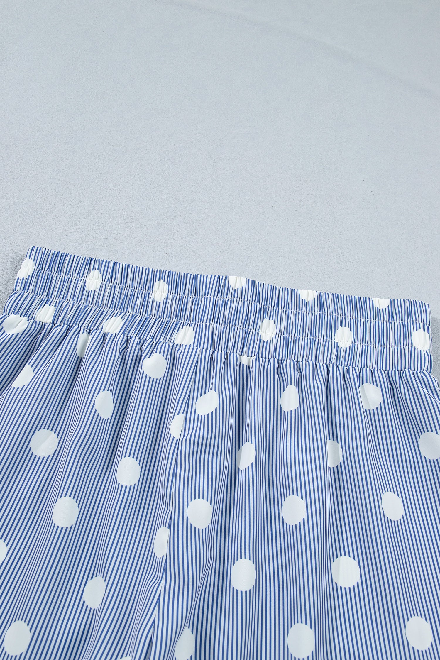 Apricot Polka Dot Print Shirred High Waist Casual Shorts