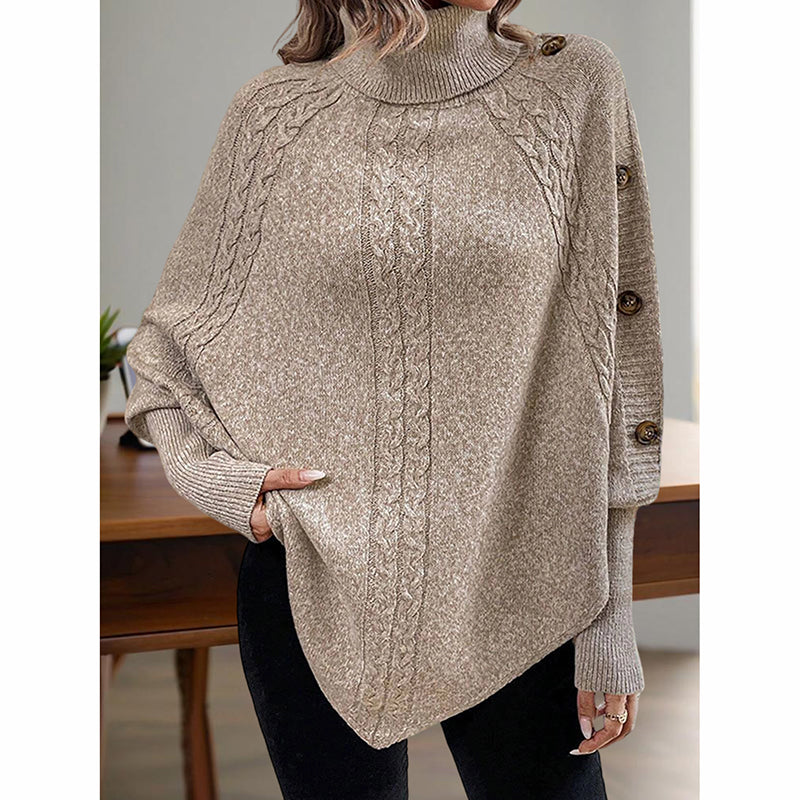 Women's Asymmetry Hem Turtleneck Sweater - Batwing Long Sleeve Casual Pullover For Fall Winter
