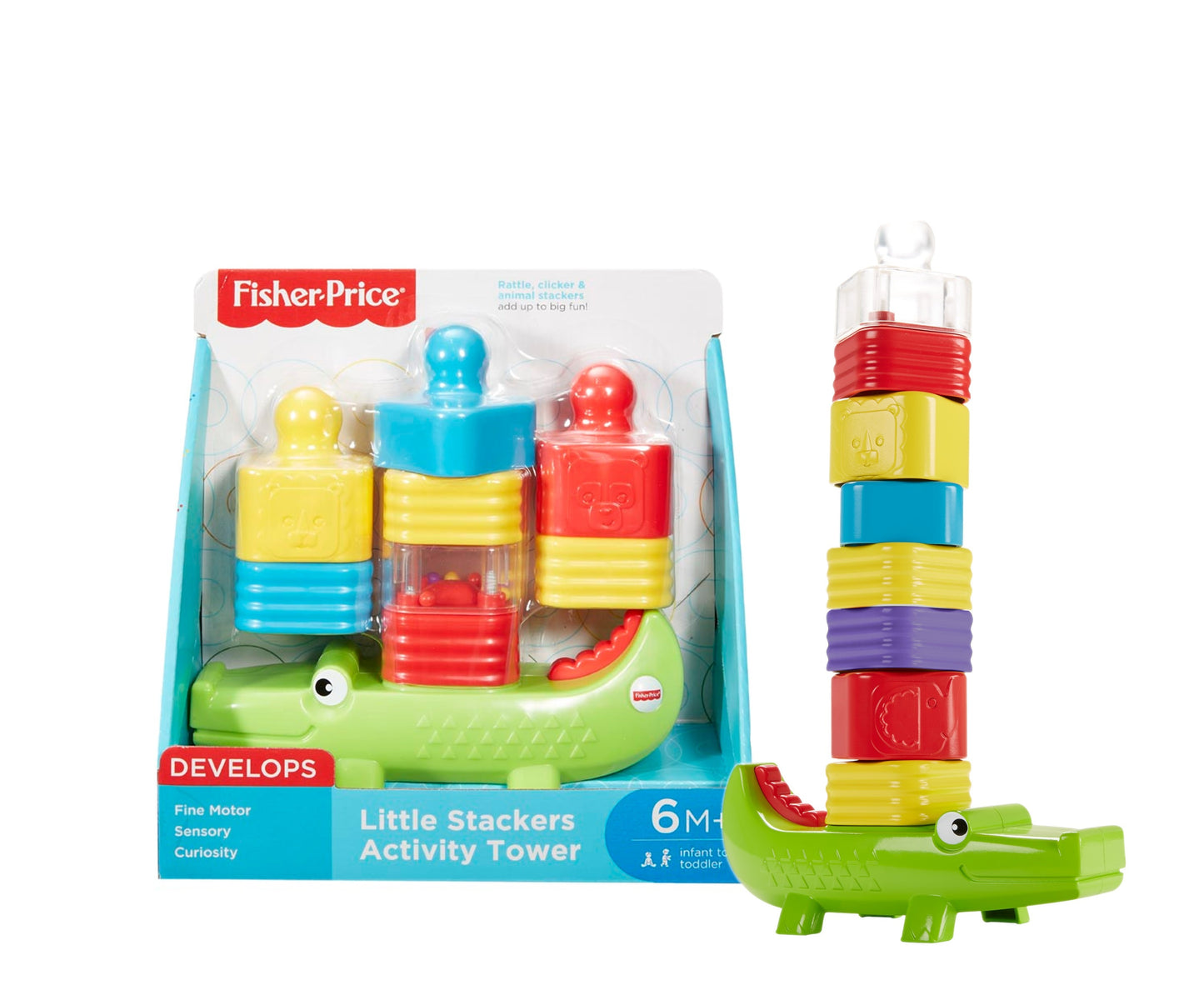 Fisher Price, Little Stackers, Activity Tower, Crocodile, Unisex, 6+ months