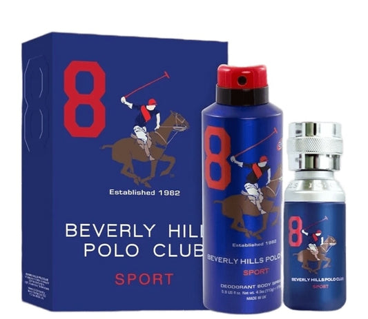 Gift Set Beverly Hills Polo Club: 1982 - Sport 8, Eau De Toilette, For Men, 100 ml + 1982 - Sport 8, Anti-Perspirant, Deodorant Spray, For Men, 175 ml