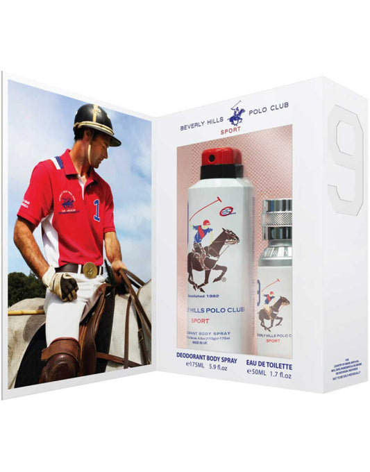 Gift Set Beverly Hills Polo Club: 1982 - Sport 8, Eau De Toilette, For Men, 50 ml + 1982 - Sport 9, Anti-Perspirant, Deodorant Spray, For Women, 150 ml