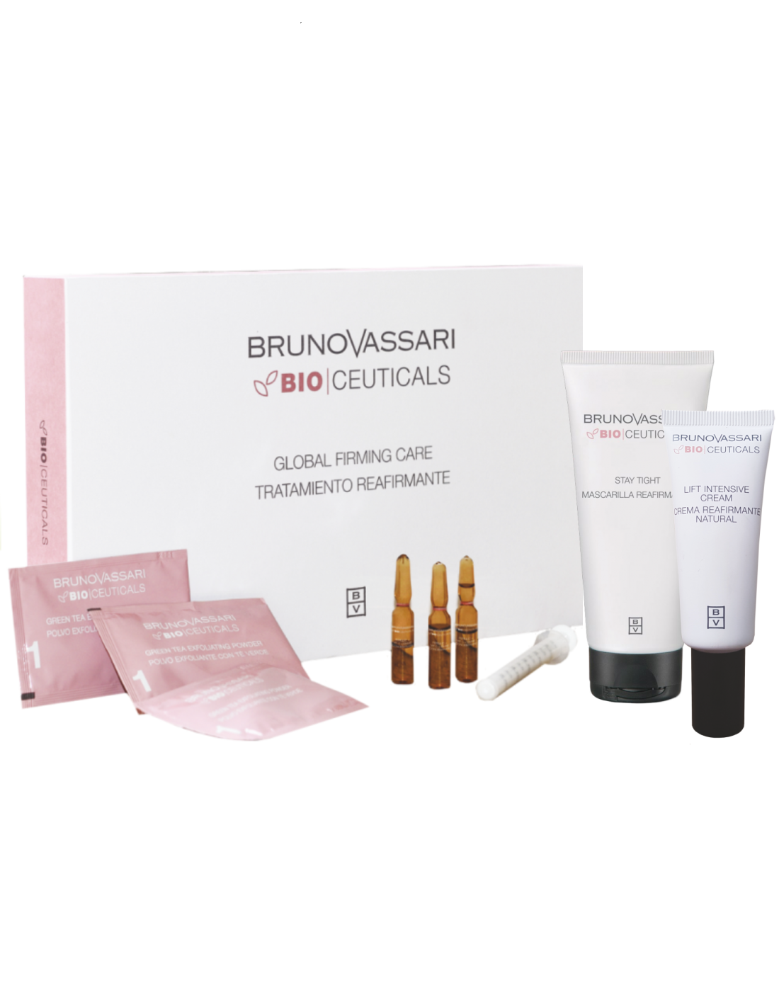 Global Firming Care Treatment Set Bruno Vassari: Bio Ceuticals, Green Tea, Exfoliating Powder, x3 pcs + Bio Ceuticals, Vitamin C, Ampoules Treatment Serum, For Women, x3 pcs + Bio Ceuticals Stay Tight, Cream Mask + Bio Ceuticals Lift Intensive, Lifting...