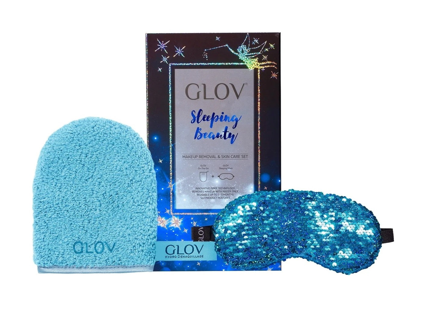 Glov Sleeping Beauty Set Glov: Sleeping Beauty, Sleep Mask, Blue + Sleeping Beauty, Textile Makeup Remover Glove, Bouncy Blue