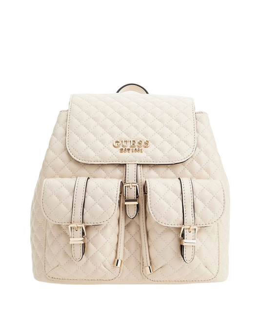 Guess, Adam Flap, Polyurethane, Textile Backpack, Stone, For Women