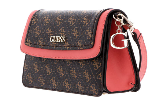 Guess, Camy, Synthetic Leather, 4G Logo, Textile Crossbody Bag, Coral/Brown, For Women