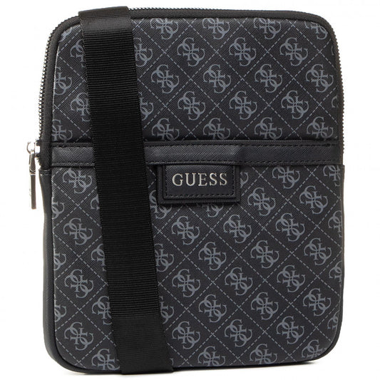 Guess, Dan, Flat Top Zip, Textile Crossbody Bag, Black, For Men