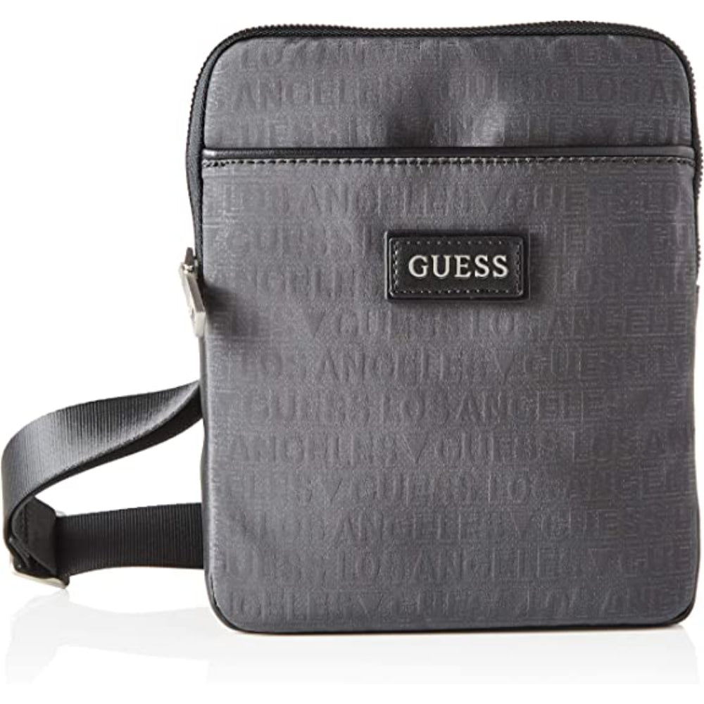 Guess, Dan, Flat Top Zip, Textile Crossbody Bag, Grey, 19 x 23 x 2.5 cm, For Men