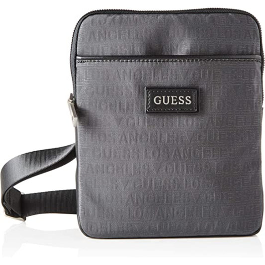 Guess, Dan, Flat Top Zip, Textile Crossbody Bag, Grey, 19 x 23 x 2.5 cm, For Men