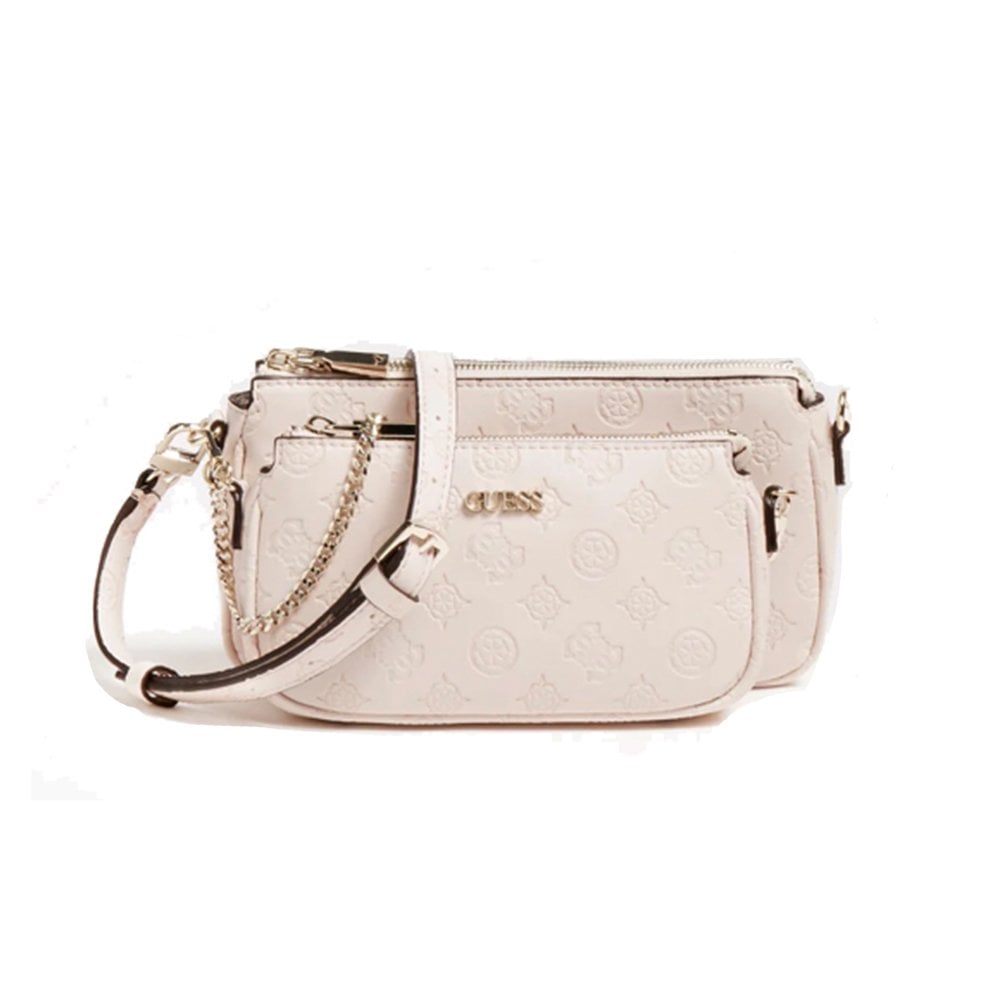 Guess, Dayane, Double, Textile Crossbody Bag, Blush, 24 x 13.5 x 4.5 cm, For Women