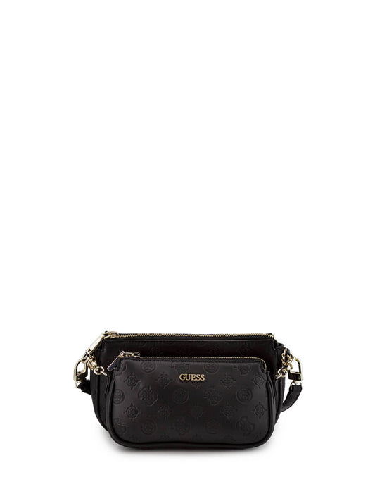 Guess, Dayane, Double Pouch, Leather Crossbody Bag, Black, 24 x 13.5 x 4.5 cm, For Women