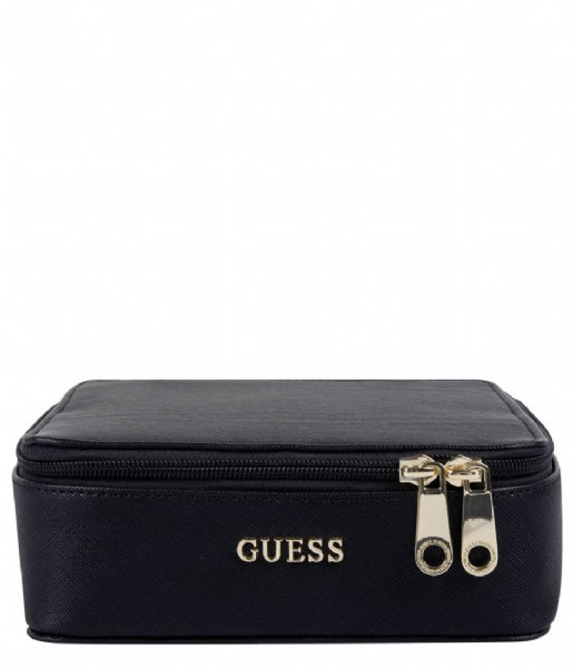 Guess, Holdall, Synthetic Leather, Textile Bag, Jewelry Case, Black, For Women, 18 x 6 x 18cm