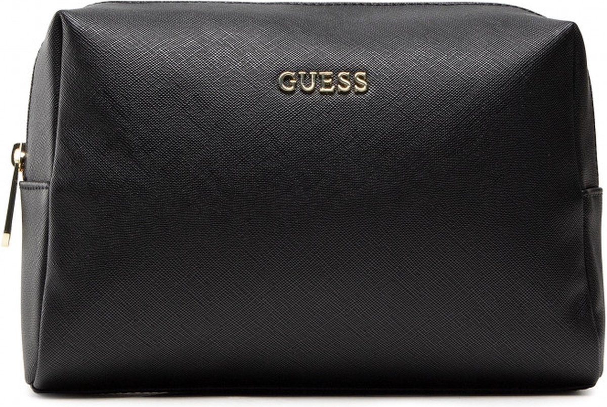 Guess, Saffiano Vanilla, Synthetic Leather, Textile Bag, Toiletry, Black, For Women, 23 x 17 x 8 cm
