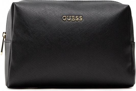 Guess, Saffiano Vanilla, Synthetic Leather, Textile Bag, Toiletry, Black, For Women, 23 x 17 x 8 cm