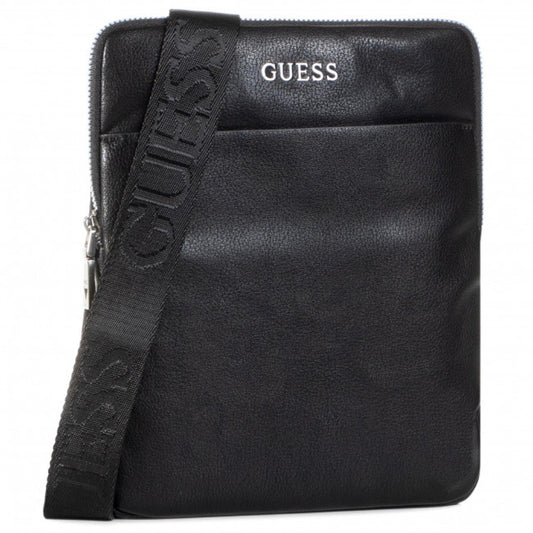 Guess, Scala, Flat Top Zip, Textile Crossbody Bag, Black, For Men