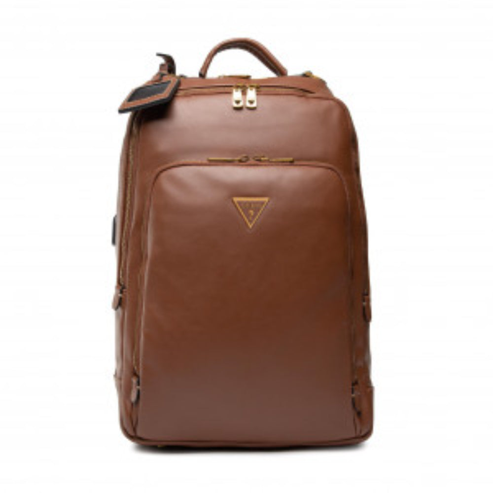 Guess, Scala, Synthetic Leather, Textile Backpack, Brown, For Men, 27.5 x 42.5 x 13 cm