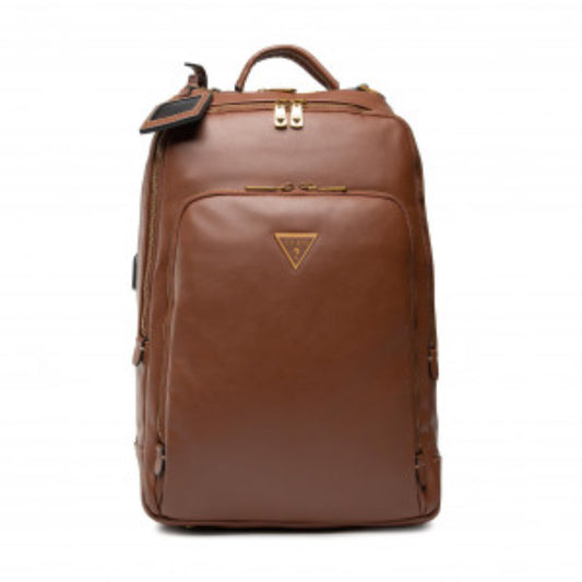 Guess, Scala, Synthetic Leather, Textile Backpack, Brown, For Men, 27.5 x 42.5 x 13 cm