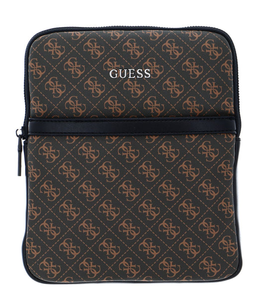 Guess, Vezzola, Flat Top Zip, Textile Crossbody Bag, Brown, For Men
