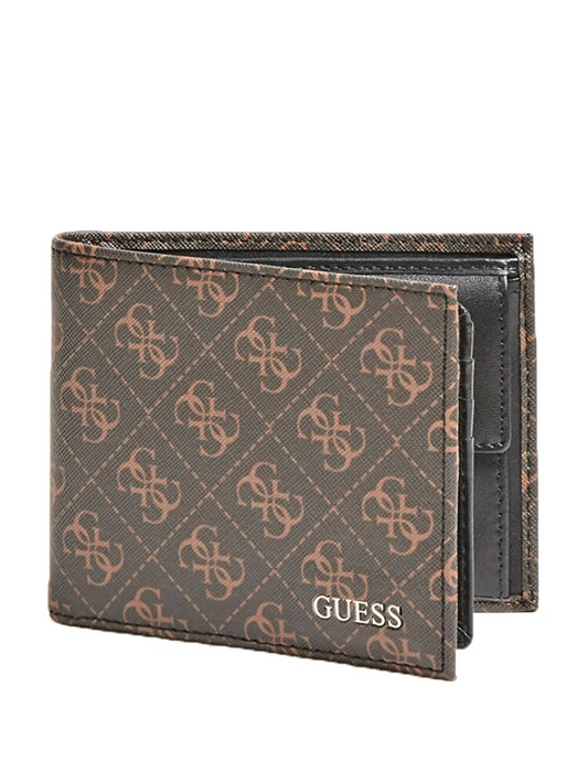 Guess, Vezzola, Textile Wallet, Billfold, w/sf w/cp, Brown Logo, For Men