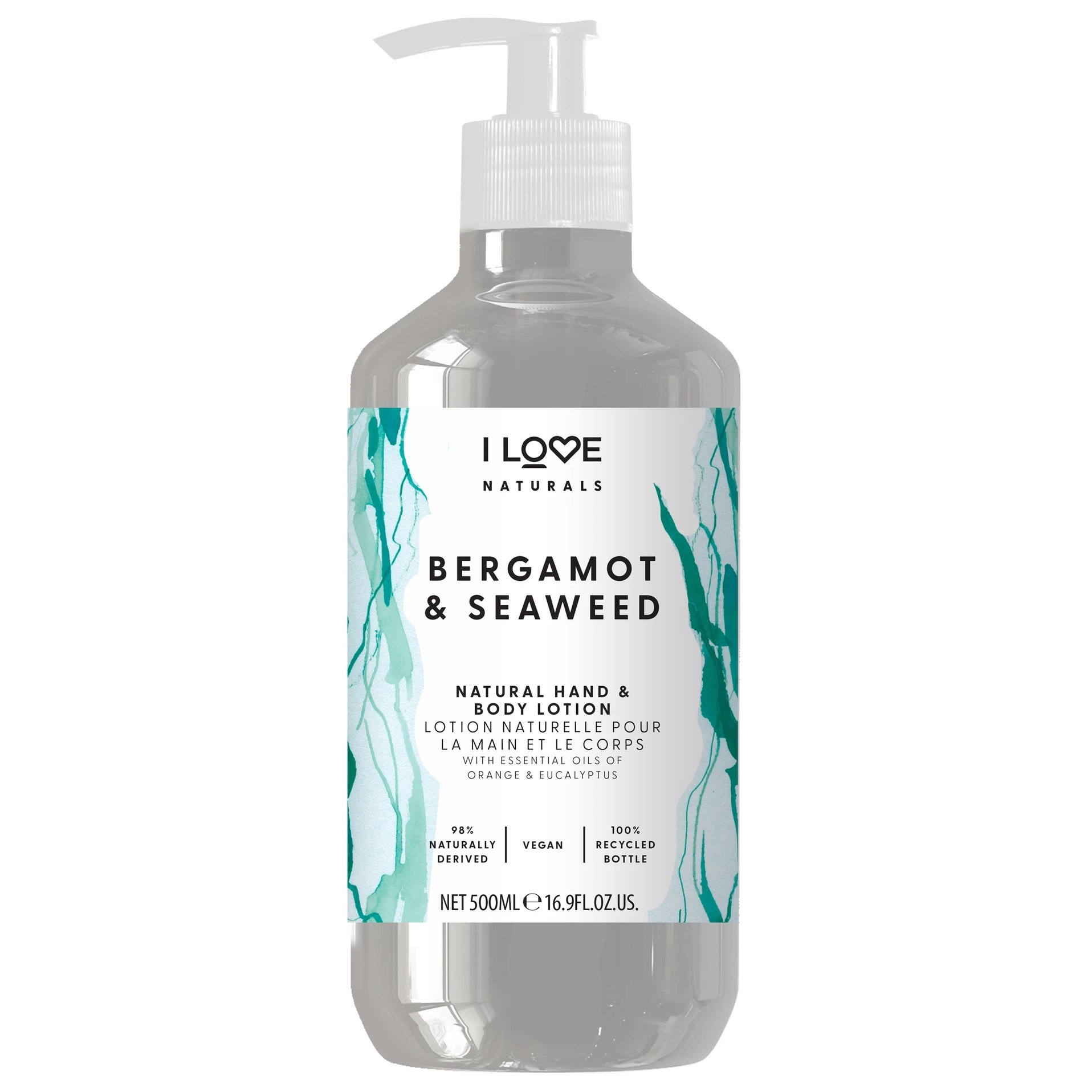 I Love, Naturals Collection, Vegan, Moisturizing, Bergamot & Seaweed, Lotion, For Hands & Body, 500 ml