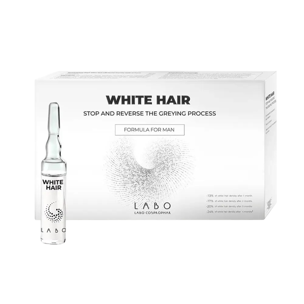 Labo, White Hair, Stop & Reverse The Greying Process, Ampoules Treatment Serum, For Scalp, For Men, 20 pcs, 3.5 ml