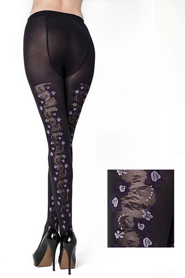 Lady's Tumbling Flowers with Mesh Cut-Out Design Fashion Tights