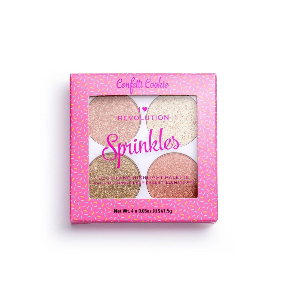 Makeup Revolution, I Heart Revolution, Vegan, Highlighter & Blush Palette 2-In-1, Confetti Cookie, 1.5 g