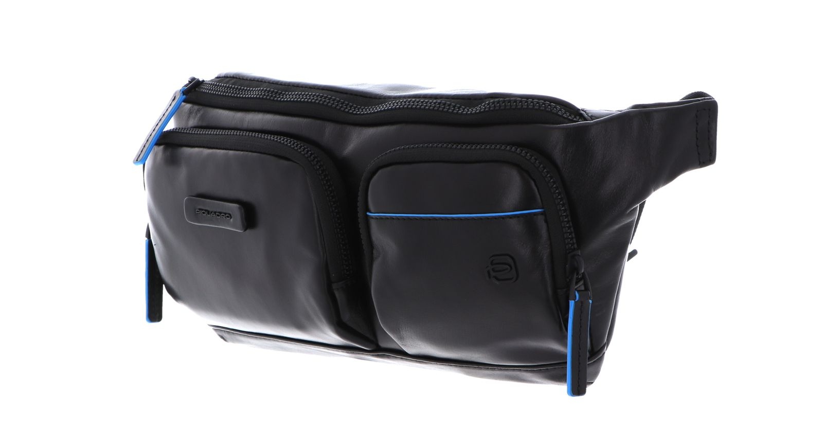 Piquadro, Blue Square, Genuine Leather, Textile Fanny Pack, Toiletry, CA5578B2V, Black, 32x14x7 cm, For Men