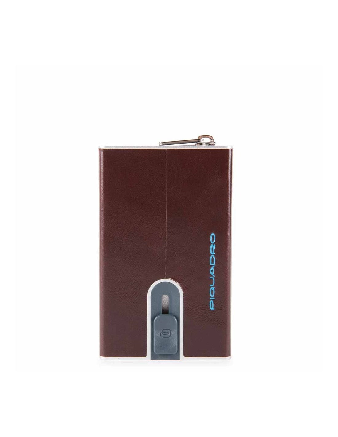 Piquadro, Blue Square, Leather Card Holder, Square Sliding System with Zipped Coin Pocket, PP5359B2R-MO, Mahogany, For Men