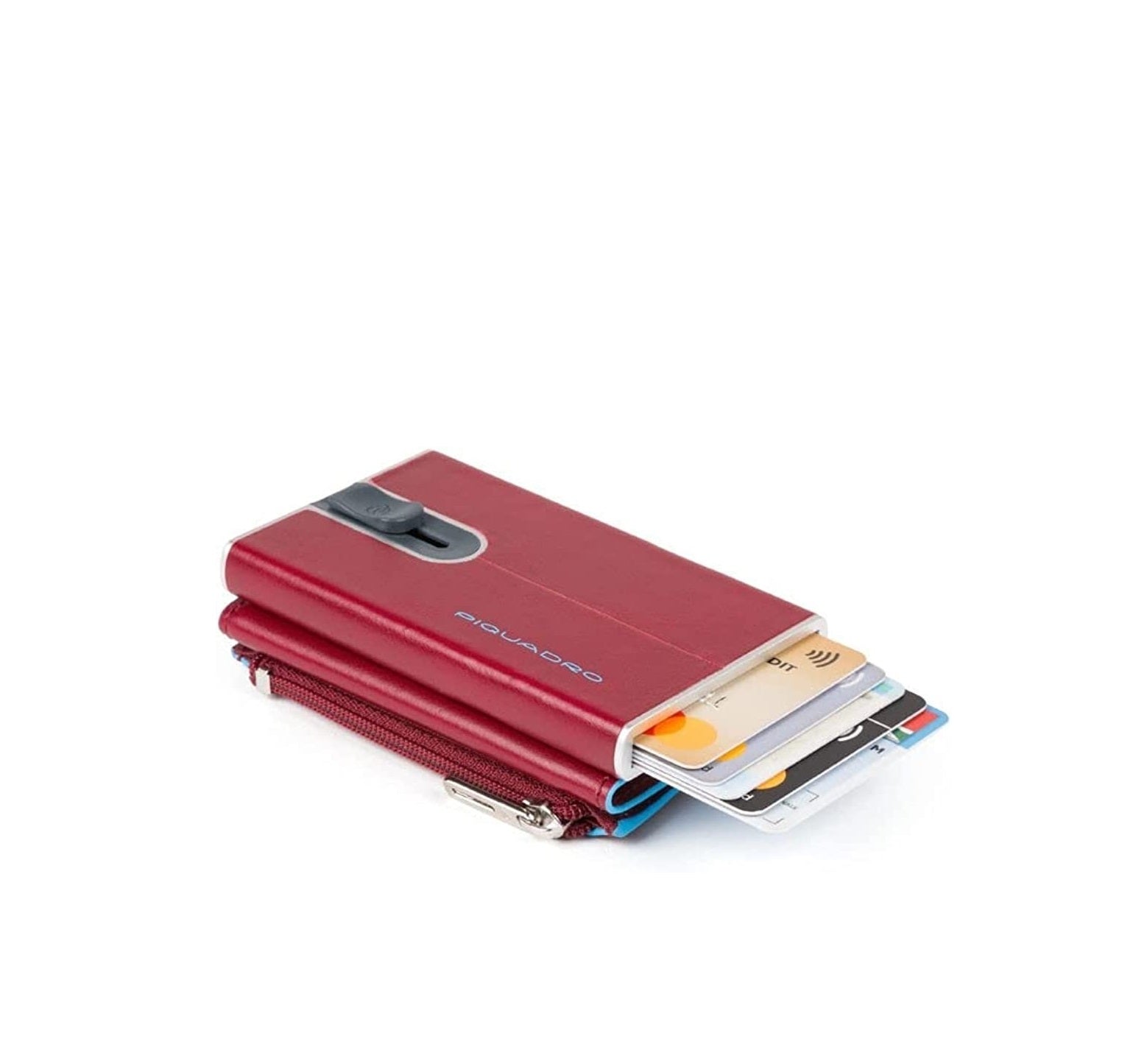 Piquadro, Blue Square, Leather Card Holder, Square Sliding System with Zipped Coin Pocket, PP5359B2R-R, Red, For Men