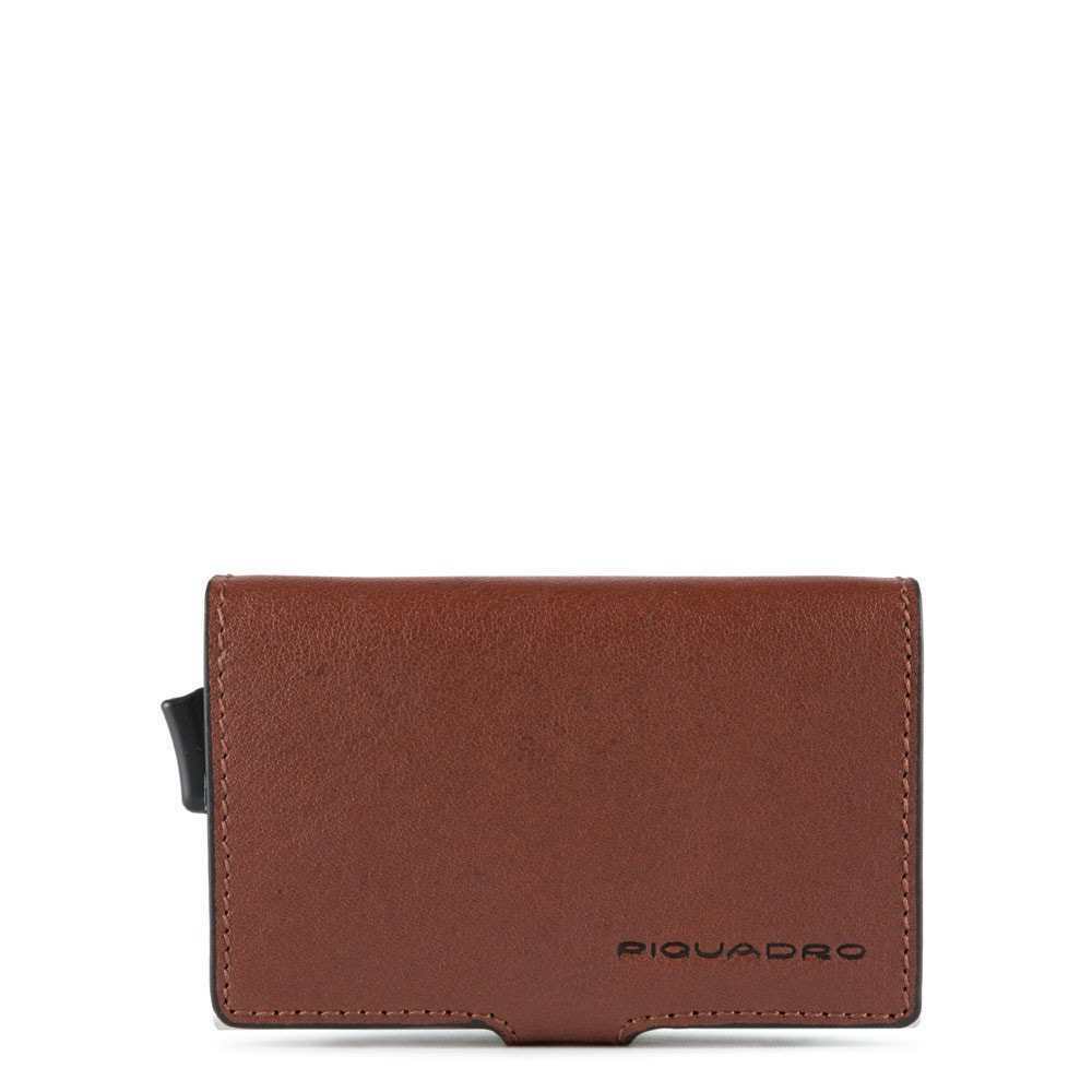 Piquadro, Black Square, Leather Card Holder, Square Sliding System, PP5649B3R-TM, Brown, For Men