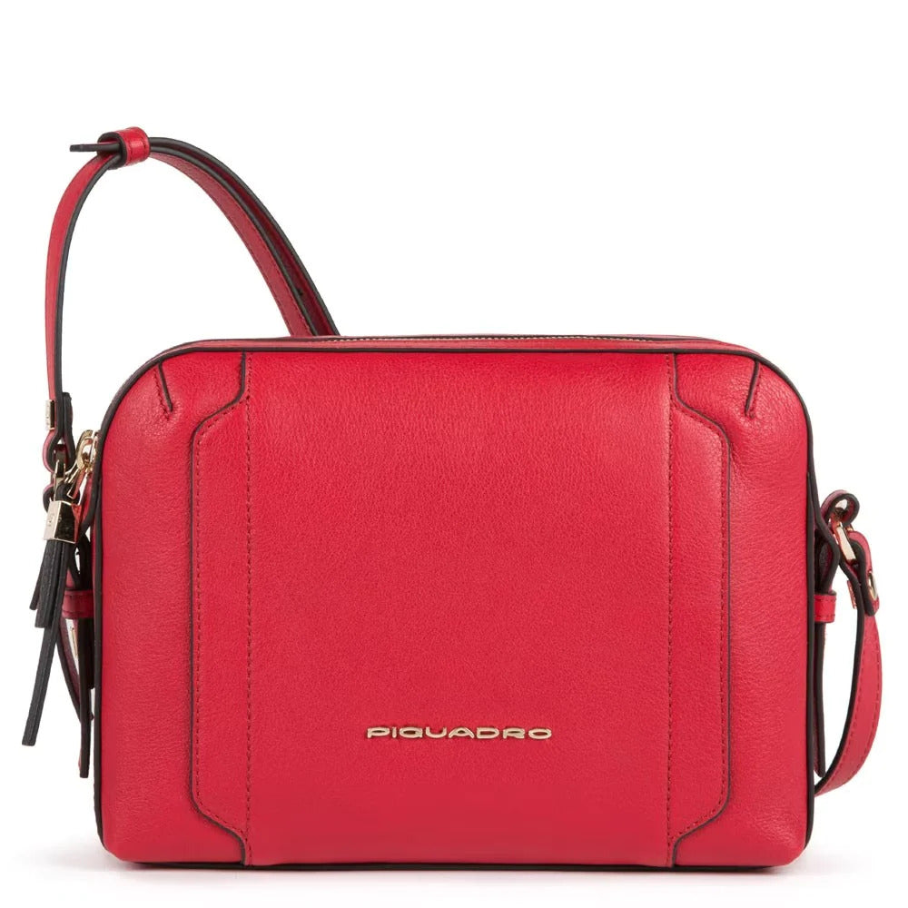 Piquadro, Camera Case, Double Zip, Leather Crossbody Bag, Red, 42022100, 23 x 17,5 x 9,5 cm, For Women