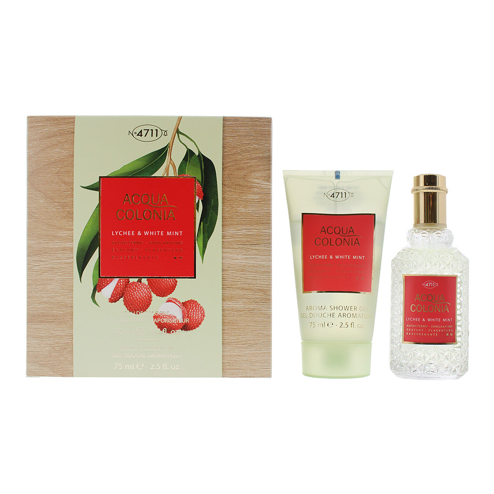 Set 4711: Acqua Colonia Lychee & White Mint, Eau De Cologne, Unisex, 50 ml + Acqua Colonia, Lychee & White Mint, Moisturizing, Shower Gel, Body, All Skin Types, 75 ml