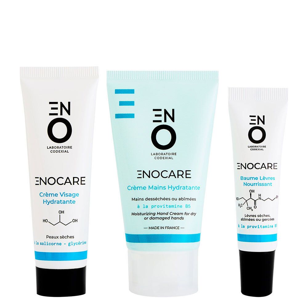 Set Codexial: Enocare, Vitamin B5, Hydrating, Hand Cream, 50 ml + Enocare, Vitamin B5, Hydrating & Repairing, Lip Balm Treatment, 15 ml + Enocare, Glycerin, Hydrating, Cream, For Face, 30 ml