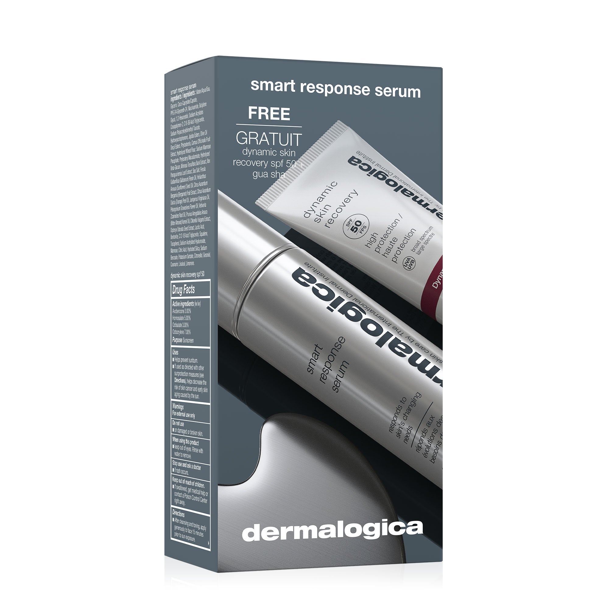 Set Dermalogica: Smart Response, Paraben-Free, Smoothes/Firms & Hydrates, Day, Serum, For Face, 30 ml + Dynamic Skin, Hydrating, Cream, For Face, SPF 50, 7 ml + Gua Sha , Lifting, Face Massage Stone