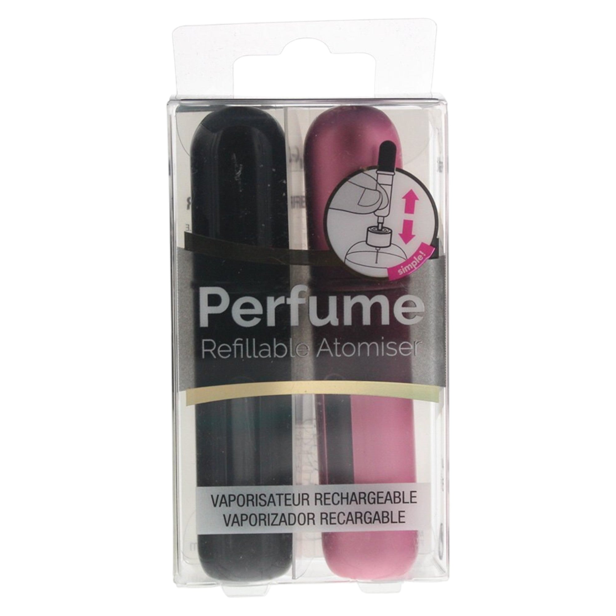 Set Duo, Pressit, Pink & Black, Refillable Atomizer Case, 2 pcs