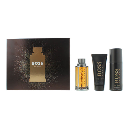 Set Hugo Boss: The Scent, Cleansing, Shower Gel, For All Skin Types, 100 ml + The Scent, Eau De Toilette, For Men, 10 ml + The Scent, Spicy, Deodorant Spray, For Men, 150 ml