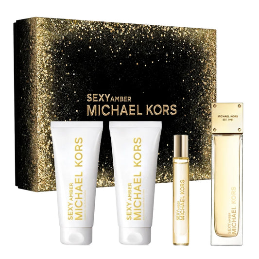 Set Michael Kors: Sexy Amber, Eau De Parfum, For Women, 100 ml + Sexy Amber, Eau De Parfum, For Women, 10 ml + Sexy Amber, Hydrates, Body Lotion, Body, 100 ml + Sexy Amber, Cleansing, Shower Gel, All Over The Body, For All Skin Types, 100 ml